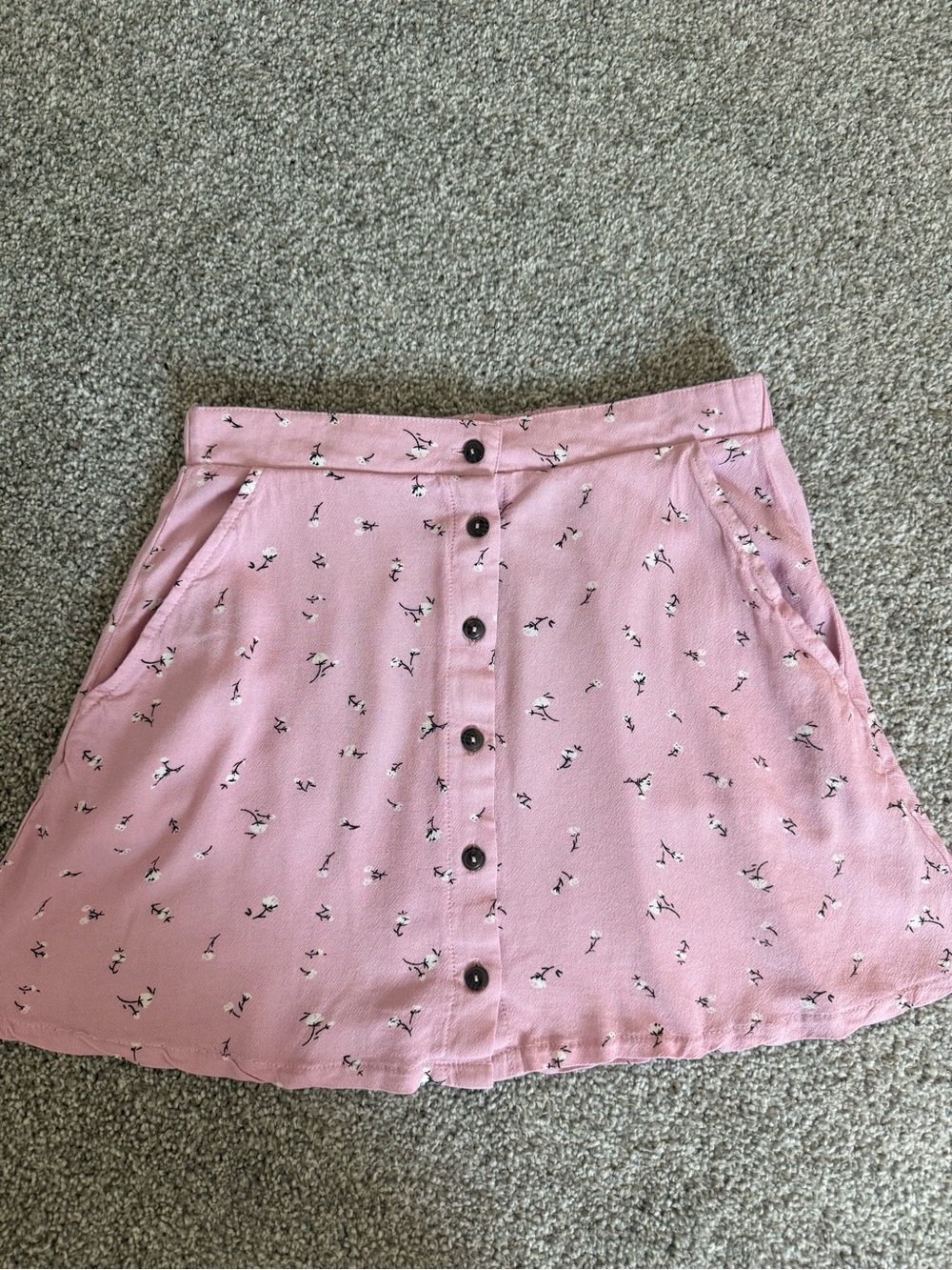 La Hearts Pink Floral Button-Front Skater Skirt